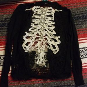 Lacey Black Cardigan with Rib Cage Embroidery